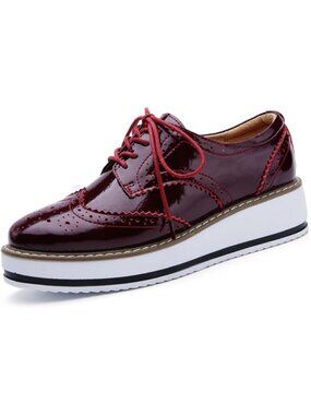 Women's Rose Round Toe Lace Up Leather Oxford Shoes Wingtip White Platform